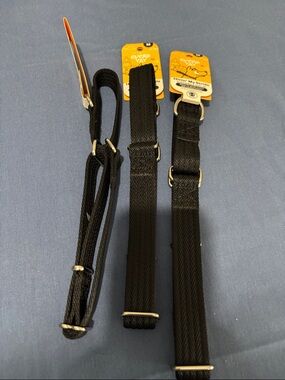 Bundle of 3 Black Adjustable Dog Collar & Leash Set